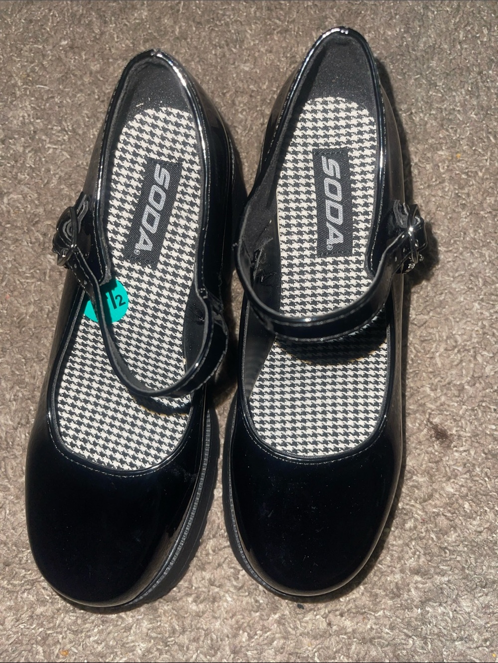 Soda Black Patent Mary Jane Mules with Buckle Strap